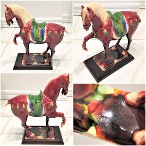 Collectible Chinese Museum Replica Tang Tricolor Red Horse Glazed Ceramic Statue